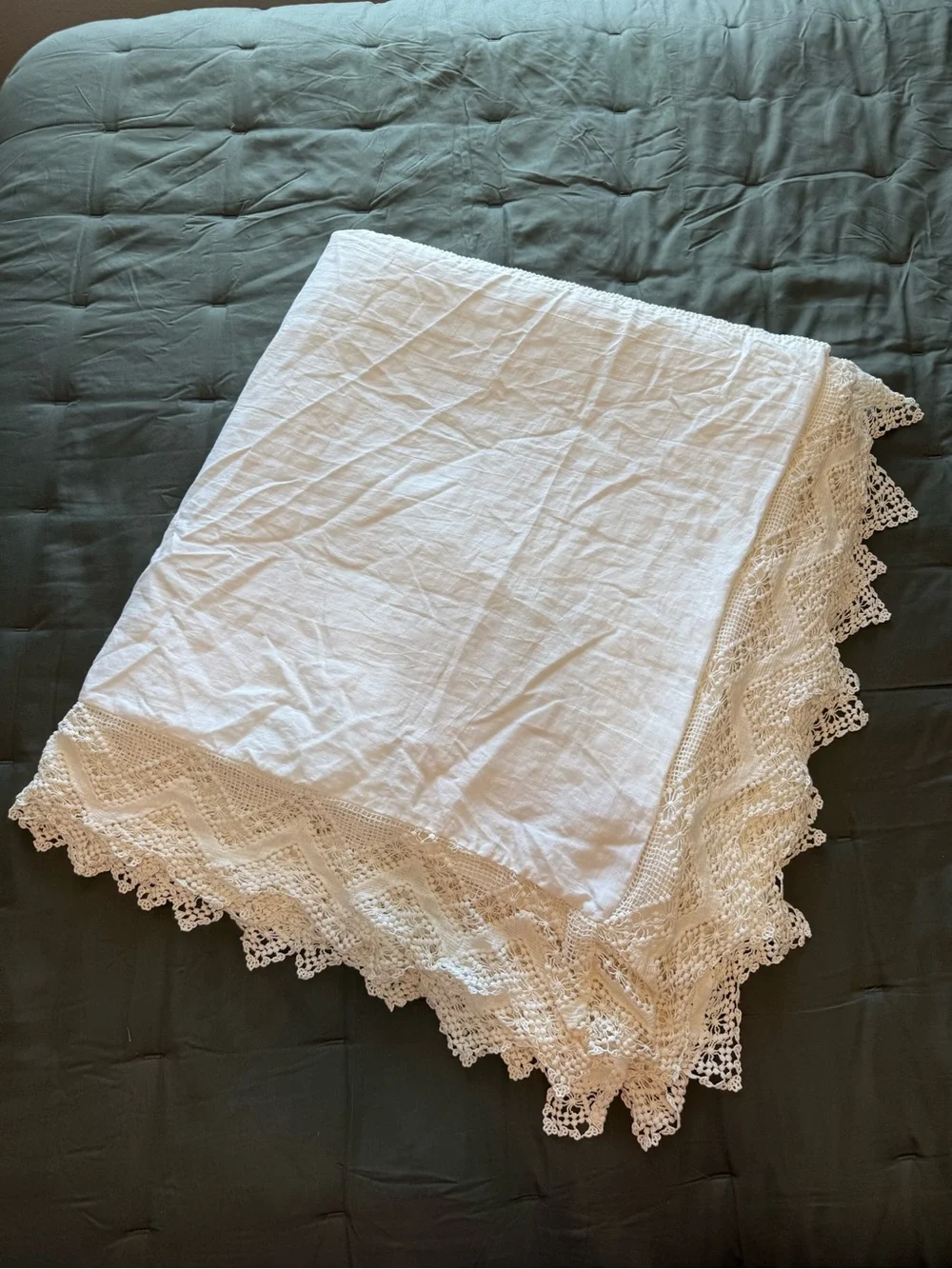 Rachel Ashwell Shabby Chic Couture Cluny Lace White Linen Duvet Cover Crochet